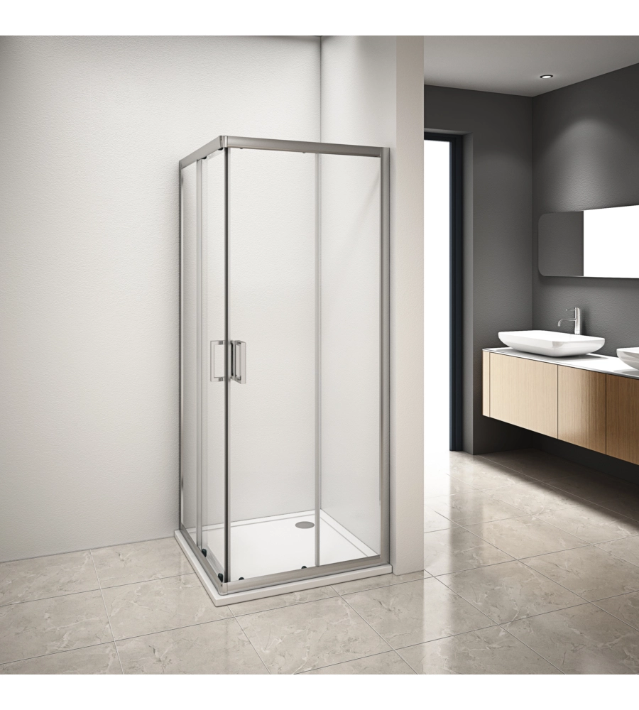 BOX DOCCIA ANGOLARE IN ALLUMINIO CON VETRO TRASPARENTE, 80X80X185 CM